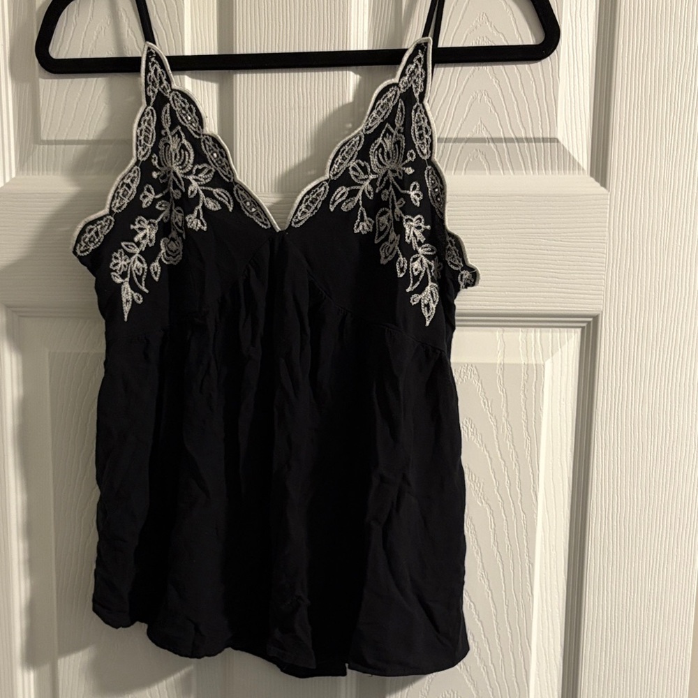 Love on a Hanger Black Camisole with White Lace